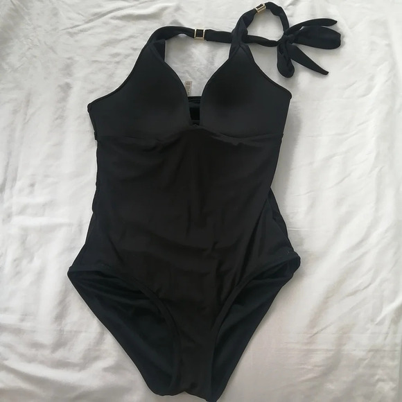 Victoria Secret Ruched Stomach Plunging Halter One Piece Swim Bathing Suit M - Picture 9 of 16